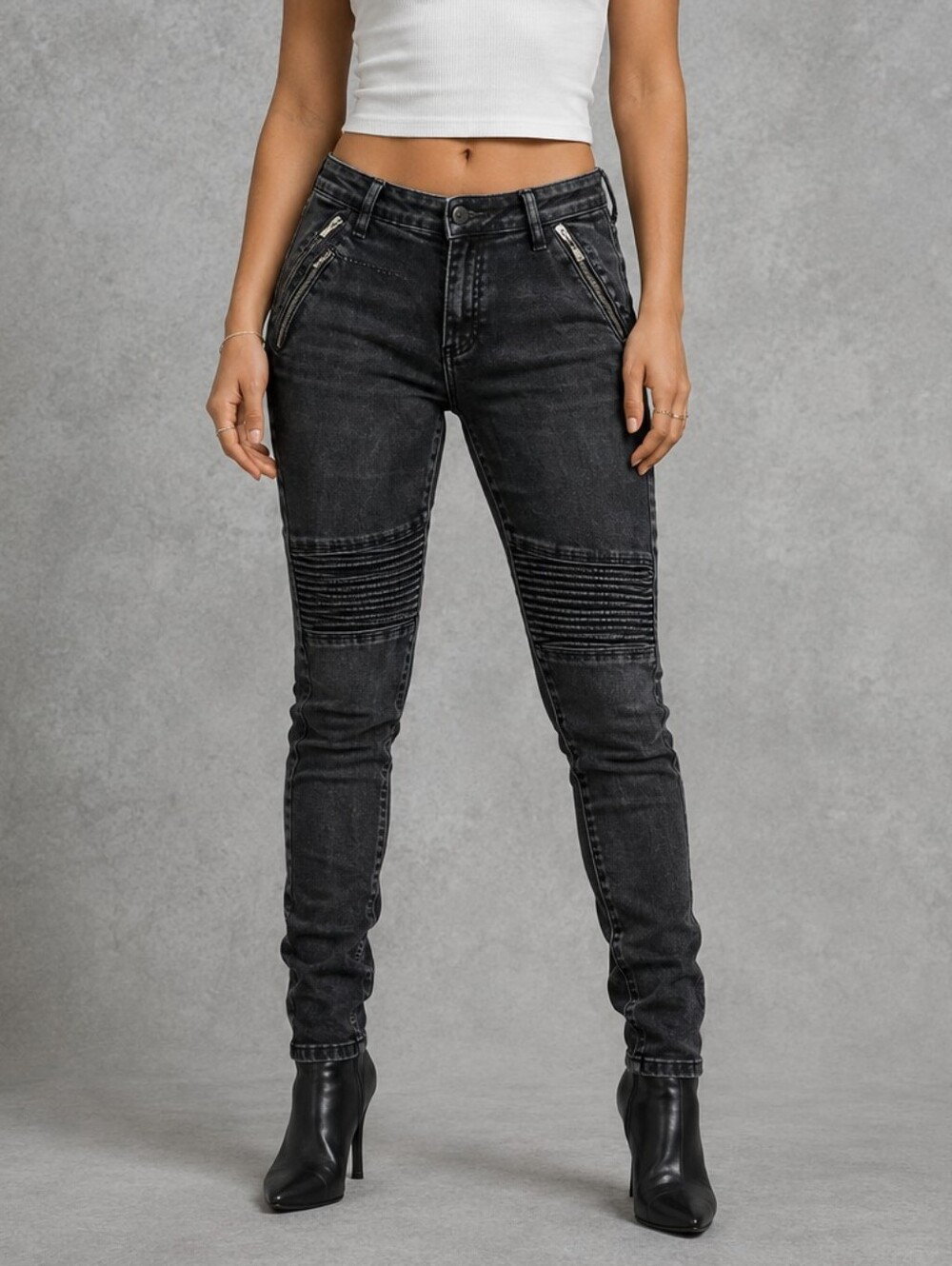 Nasty Gal 100% Cotton Black Denim Moto Jeans